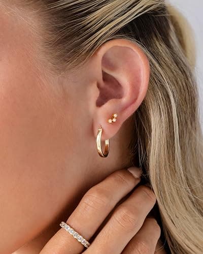 PAVOI 14K Gold Plated 925 Sterling Silver Posts Mini Stud Flat Back Earrings for Women | Helix Cartilage Piercing Jewelry | Dainty Pearl Star Cluster Cubic Zirconia Lotus Climber Screw Backs thumbnail 2