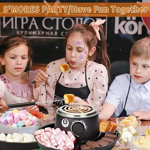 SANLE SOPFFY 2 in 1 Electric S'mores Maker & Fondue Pot,S'mores Maker Tabletop Indoor Kit with 4 Roasting Forks & 1 Flameless Temperature-controlled Heater,Christmas Gifts,Family Gifts thumbnail 2
