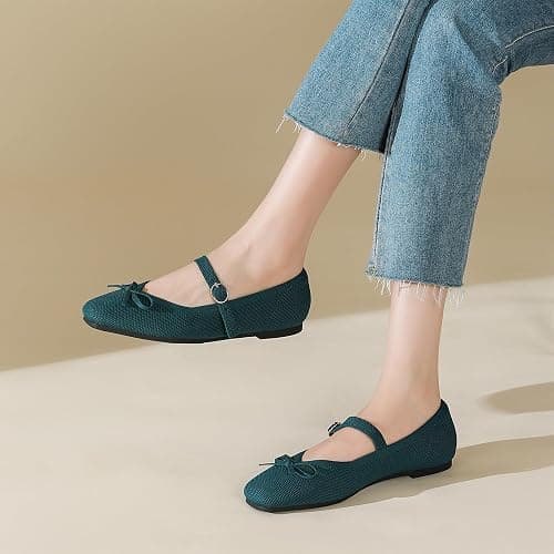 itbieong Knit Flats for Women Square Toe Flats Casual Ballet Flats with Ankle Strap,Washable Comfortable Dressy Mary Jane Flat thumbnail 6