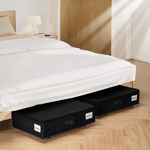 Vincona Under Bed Storage with Wheels, 2 Pack Under Bed Storage Containers with Label Holders for Clothes, Shoes and Blankets, Rolling Underbed Shoe Organizer with Cover, Black (23.6 x 15.7 x 7.28 in) thumbnail 2