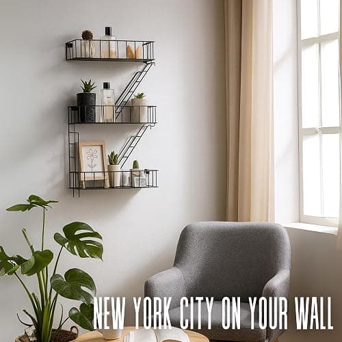 KOTIJOKI Fire Escape Wall Shelf - New York Decorative Floating Shelf - Wall Art Ladder Shelf - Black Metal Trinket Shelves for Bedroom, Home, Office, Storage and Display (3-Tier) thumbnail 8