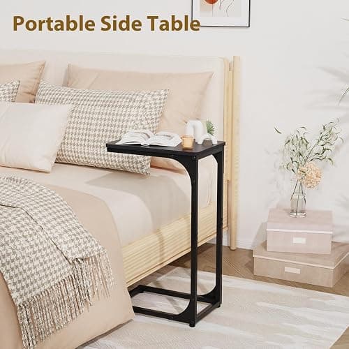 JCMCDO Narrow C Shaped End Tables Living Room TV Trays Set of 2, Small Thin Modern Side Table Skinny Slide Under Couch Tray Tables for Sofa Bedroom Small Space, Black thumbnail 6