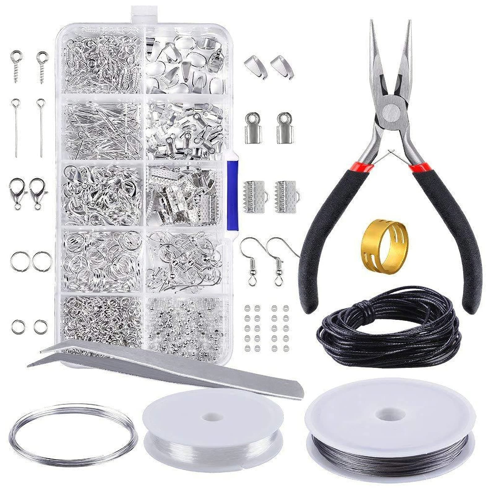Naturezhen Jewelry Making and Repair Tools Kit, Bracelets Necklaces Accessories, Earring Making Kit, Craft Supplies with Pliers, Jewelry Findings Starter Kit (Silver) - Image 1