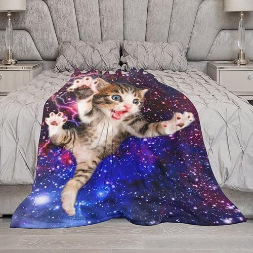 Cat Blanket Funny Gifts for Girls Boys Woman Kids Cat Lover Throw Blankets Soft Blanket Warm Fleece Flannel Plush Blankets for Bed Sofa Couch 60"x80" thumbnail 7