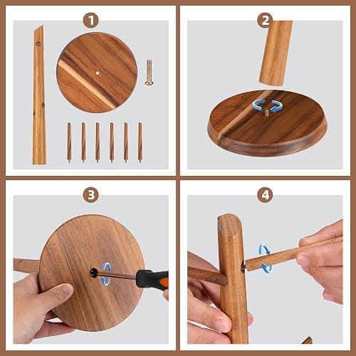 E-ROOM TREND Acacia Wood Mug Holder Tree, 6 Hooks Wooden Mug Organizer for Kitchen Counter & Coffee Bar, Easy to Assemble, Natural Wood Color, Ideal for Small to Medium Mugs thumbnail 4