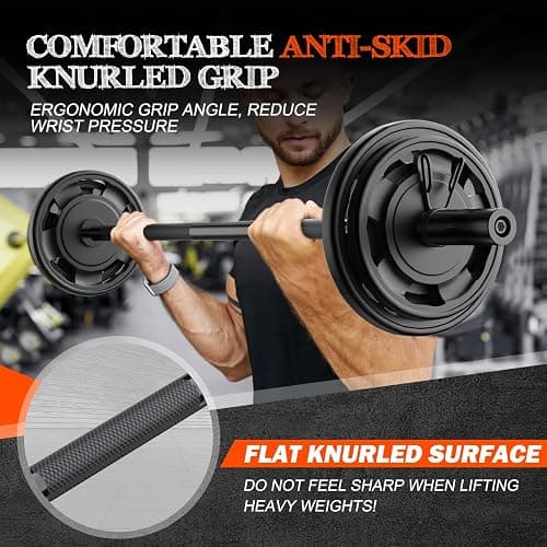 57" Olympic Barbell Bar, 2" Standard Straight Barbell Bars for Weight Lifting Bar for Bench Press/Squats/Hip Thrusts/Lunges/Biceps- Home Gym Weight Bar- 2 Spring Collars(500lb Weight Capacity) thumbnail 2