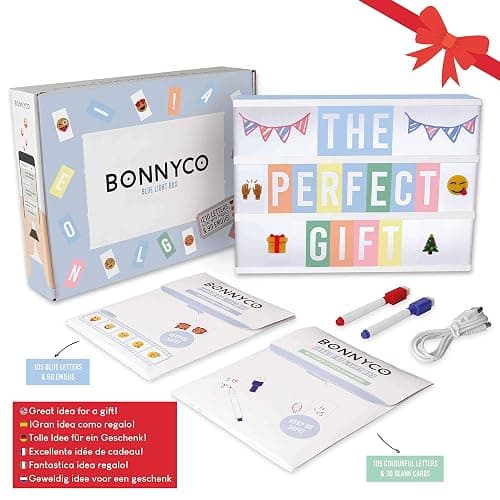BONNYCO Blue Cinema Light Box with 400 Letters, Emojis and 2 Markers. Led Light Box Boy Bedroom Decor, Baby Shower. Cinema Led Sign Letters Board Gifts for Boys, Children for Birthdays Christmas thumbnail 7