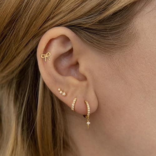 Zynova 16G Bowknot Cartilage Stud Earrings for Women Simple Stainless Steel Bow Flat Back Studs Earrings Labret Lip Rings Cartilage Piercing Jewelry thumbnail 2