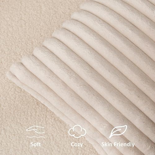 Kevin Textile Soft Plush 14x36 Inch Long Lumbar Pillow Cover 1 Pack, Luxury Fluffy Faux Fur Striped Flannel Rectangle Body Cushion Case for Couch Sofa Chair Bed Home Decor, Beige thumbnail 2