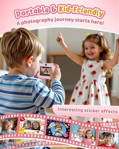 Instant Camera, Front Rear Dual Selfie Kids Camera with 1080P Videos, Holiday Birthday Gifts for Kids Age 3-12, Toddler Portable Travel Print Digital Camera Toy for 4 5 6 7 8 9 Year Boys Girls - Pink thumbnail 9