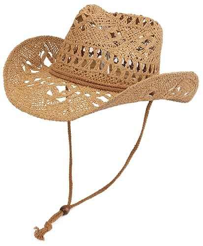 Melesh Straw Cowboy Hat for Women and Men with Shapeable Wide Brim Sun Beach Western Cowgirl Hat - Image 1