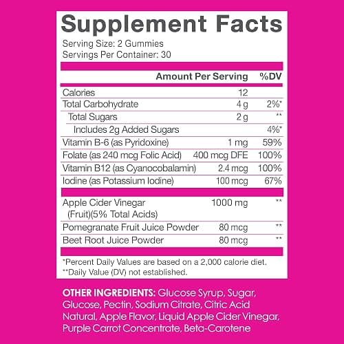 SkinnyFit Skinny Gummies Apple Cider Vinegar Gummies w/ The Mother, Healthy Weight, Immune Support, Vitamin B9, B12, Beetroot, Pomegranate, Vegan-Friendly, 60 Count thumbnail 7