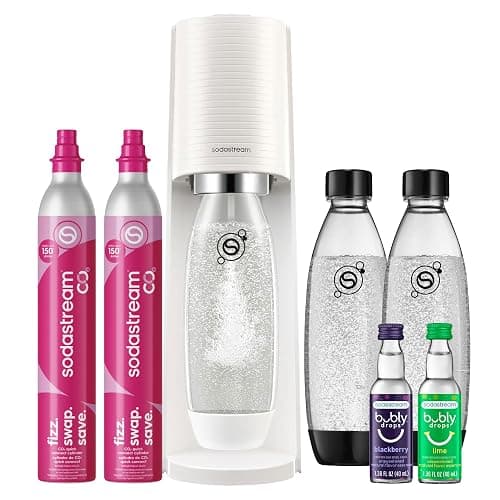SodaStream TERRA Sparkling Water Maker, Value Bundle, CQC CO2 System, Includes 2 Quick Connect 60L CO2 Cylinders, 3 Dishwasher Safe BPA Free Bottles, 2 bubly Drops, Make your own Pepsi, White - Image 1