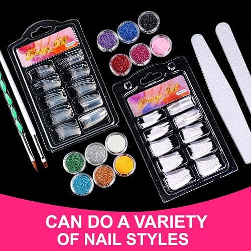 Nail Kit Set Professional Acrylic with Everything, 12 Glitter Acrylic Powder, Tips, Decoration, DIY Nail Art Tools & Supplies for Beginners thumbnail 3