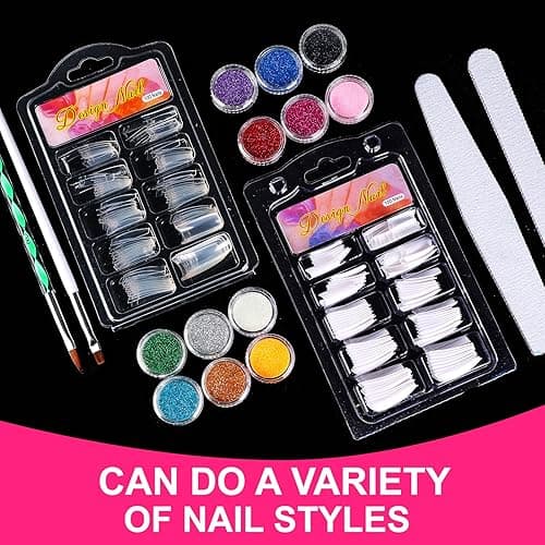 Nail Kit Set Professional Acrylic with Everything, 12 Glitter Acrylic Powder, Tips, Decoration, DIY Nail Art Tools & Supplies for Beginners thumbnail 4