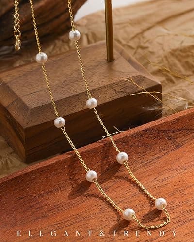 FUNEIA Dainty Pearl Necklace for Women 14K Gold Plated Faux Pearl Choker Necklaces Trendy White Silver Small Pearl Necklace Strand Wedding Prom Bridal Pearls Jewelry 14/16/18/20 Inches thumbnail 3