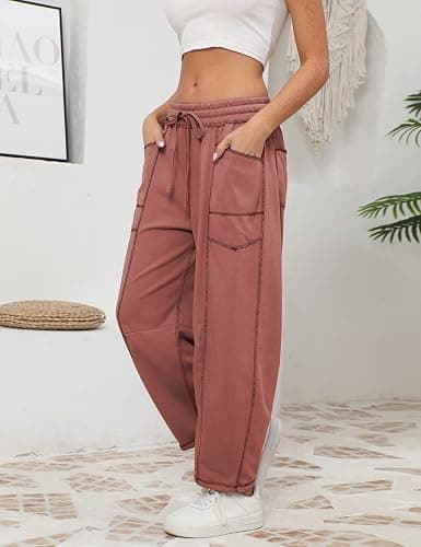 Athlisan Womens Baggy Barrel Pants Wide Leg Lounge Drawstring Sweatpants with Pockets thumbnail 5