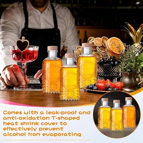 Teenyyou 12 Pcs Clear Glass Bottles 6.8oz/ 200ml Whiskey Glass Bottles Vintage with T Top Cap for Wine Beverage Drink Oil Vinegar Kombucha Beer Soda with Cork Stopper (Vintage Oval thumbnail 4