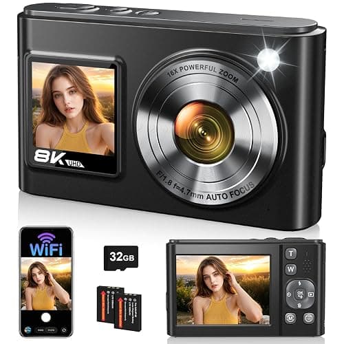 8K Digital Camera, 96MP WiFi Camera for Photography with Dual Screen(Black) | Autofocus, Anti-Shake, 16X Zoom, Vlogging Point Shoot Camera for Teens, Beginners, Travel, 2 Batteries, 32GB Card - Image 1