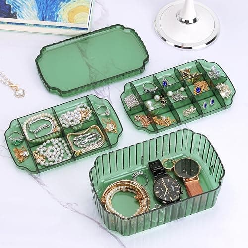 LETURE 3-Layer Jewelry Organizer Box for Earrings, Rings, Necklaces, Bracelets, Clear Plastic Bead Storage Containers for Crafts (Green) thumbnail 5
