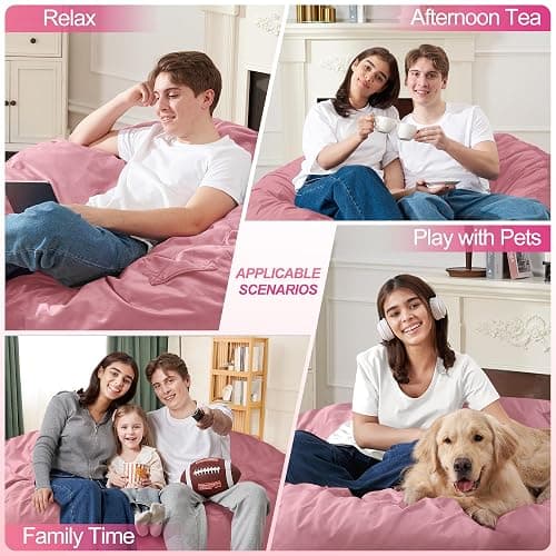 Homguava 4 FT Bean Bag Chair: 4' Bean Bags with Memory Foam Filled, Large Beanbag Chairs Soft Sofa with Dutch Velvet Cover-Dusty Pink - 4FT-44"x44"x24" - Dusty Pink thumbnail 4