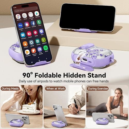 Polislime for AirPods Pro 3 Case 2025 with Safety Lock-Purple Bell Flower | As Phone Stand, for Women Girly, with Keychain & Cleaner Kit,Two-Piece Design,Support Wireless Charging,Clear TPU+PC Material thumbnail 4