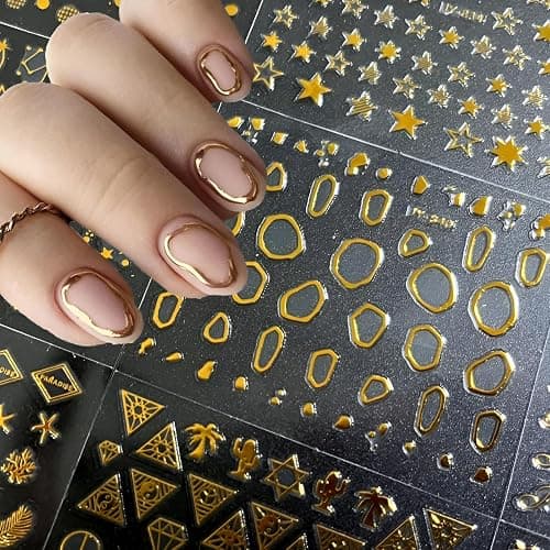 30 Sheets Gold Nail Art Stickers 3D Self-Adhesive Nail Decals Gold Line Star Nail Stickers for Acrylic Nails Gold Leaf Diamond Nail Supplies for Women thumbnail 3