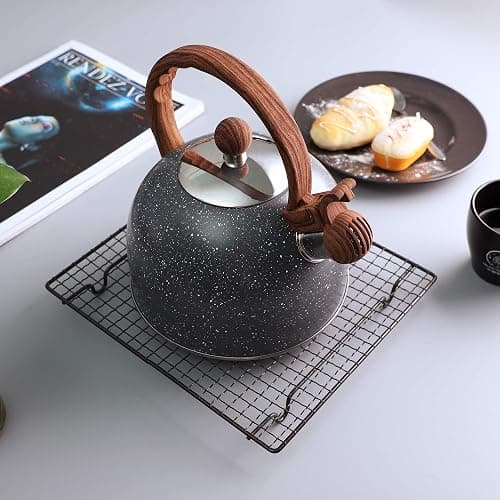 Tea Kettle, 2.3 Quart / 2.5 Liter BELANKO Stainless Steel Tea Kettles, Food Grade Stovetops Tea pot with Wood Pattern Handle Loud Whistling for Tea, Coffee, Milk etc, Gas Electric Applicable - Gray thumbnail 2