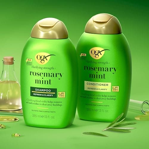 OGX Refreshing Scalp with Rosemary Mint Shampoo, Clarifying Blend to Remove Excess Oil and Residue, Clears Away Buildup, Sulfate Free, 385ml - Rosemary Mint Shampoo thumbnail 4