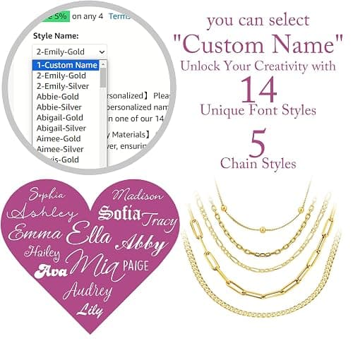 UMAGICBOX Exquisite Personalized Name Necklace|Choose from 14 Font Styles|Customizable 18K Gold Plated Stainless Steel & Sterling Silver Pendant|Unique Gift for Her thumbnail 2