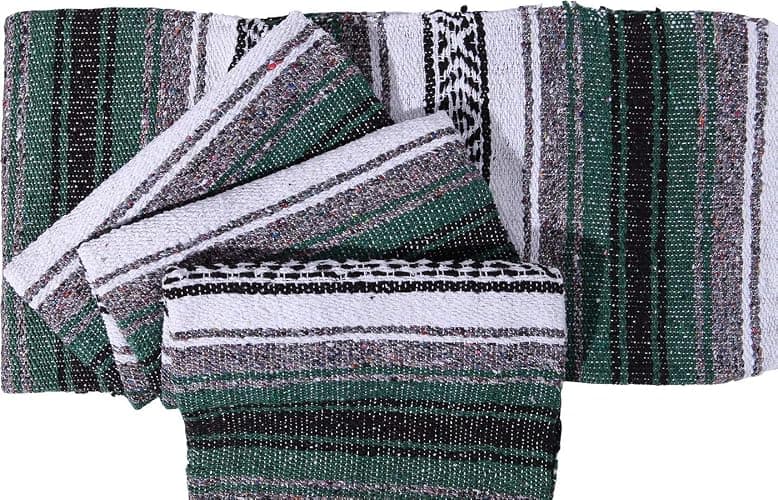 El Paso Designs Mexican Yoga Blanket – Colorful Falsa Serape Throw for Yoga, Beach, Picnic, Saddle, or Home Décor – Soft Woven Boho Blanket (Hunter Green) thumbnail 5