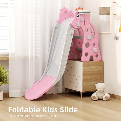 67i Indoor Slide for Toddlers 1-3, Outdoor Use, Foldable with Hoop (Pink) thumbnail 2