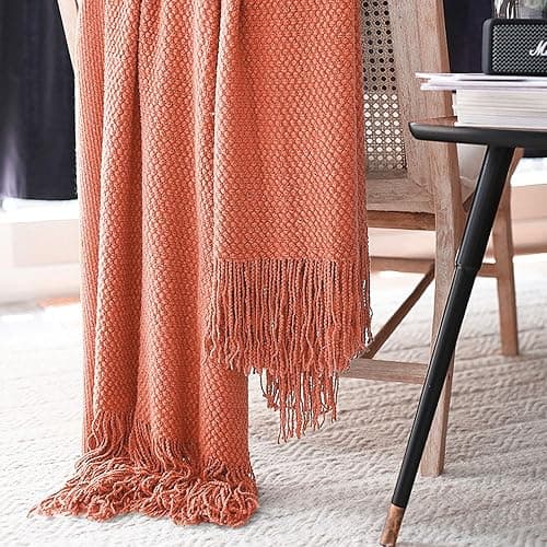LOMAO Knitted Throw Blanket with Tassels Bubble Textured Lightweight Throws for Couch Cover Home Decor (Coral, 60x80) thumbnail 7
