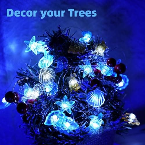 Yoitomehy Ocean Decor Sea Turtles, Shells, Conchs, and Seahorses String Lights, 30 LEDs 10ft Battery Powered, Beach Ocean Under the Sea Party Decorations for Bedroom Ocean Themed Party Classroom thumbnail 2