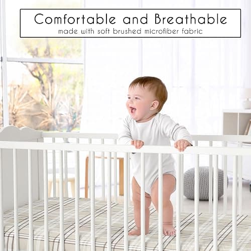 Sweet Jojo Designs Fitted Baby Crib Sheets (Tan Gingham Plaid) for Boys or Girls, Infant Nursery, Toddler Room - Standard Size (Taupe, Checkered, Classic, Tartan, Gender Neutral, Rustic, Farmhouse) thumbnail 3