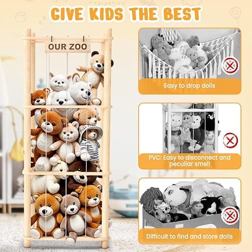 Woodure Stuffed Animal Storage & Organizer, Wooden Cute Zoo Toy Holder for Toddler Rooms, Playrooms & Bedrooms thumbnail 4