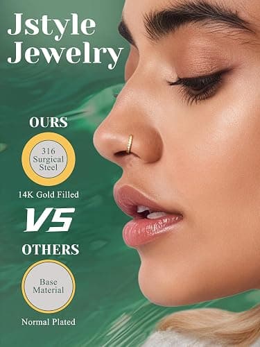 Jstyle 14K Gold Nose Rings for Women Men - 20G Stainless Steel Nose Rings Hoops L Shaped Studs Hypoallergenic Nostril Piercings Jewelry Helix Cartilage Daith Tragus Sleeper Earrings Gold/Silver thumbnail 3