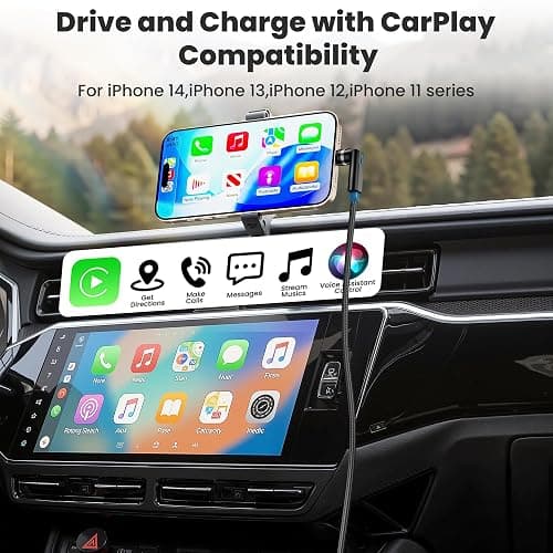90 Degree iPhone Charger Swivel Head Cable - 6.6FT Rotating Lightning Charging Cable Nylon Braided 180 & 360 Degree Right Angle Swivel Lightning Cord with Fast Charging, Data Sync, CarPlay for iPhone thumbnail 3