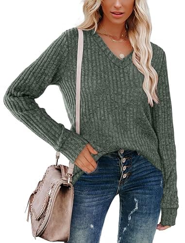 Sampeel V Neck Long Sleeve Shirts for Women Casual Fall Tops Lightweight Tunic Sweaters Fashion Clothes Loose Fit 2025 thumbnail 2