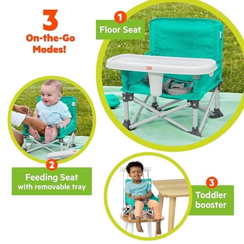 Bright Starts Pop 'N Sit Portable Booster, Indoor/Outdoor Use, Floor Seat with Feeding Tray, Teal, 6 Mos - 3 Yrs thumbnail 5