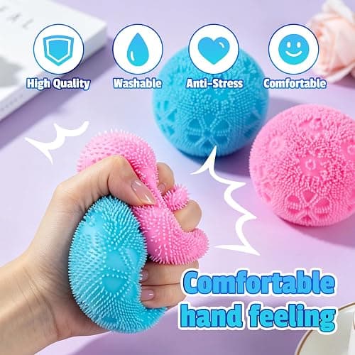 Fuzz Ball Squishy Stress Ball,Fuzzball Squishy,Soft Fidget Toy for Anxiety Relief, Sensory Squishy Ball Calming Tactile Grip for Soft Stress Relief Ball for Kids and Adults (Blue) thumbnail 4