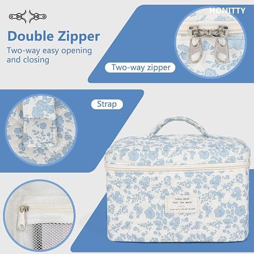 Kosmetiktasche, Gesteppte Kosmetiktasche für Frauen, Blumen-Schminktasche, Reise-Toiletten-Organisationstasche Set thumbnail 4