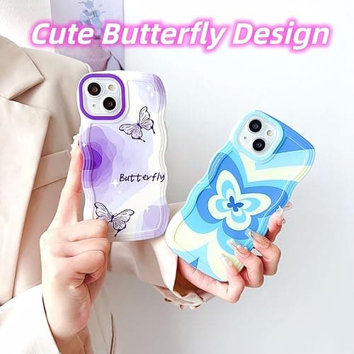 UICEAM Compatible with iPhone 13 Mini Case Clear with Butterfly Design for Women Girls,Aesthetic Cute Girly Wavy Soft Shockproof Cell Phone Cover for iPhone 13mini (Butterfly/Black) - iPhone 13 Mini - Butterfly/Black thumbnail 4