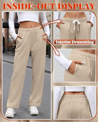 Oakgarden 4 Pack Women's Fleece Straight Leg Sweatpants, Open Bottom Thermal Baggy Pants Lounge Drawstring Pants with Pockets thumbnail 5