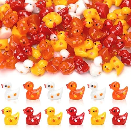 DTOFOOT 100Pcs Mini Fall Resin Ducks Thanksgiving Tiny Autumn Figurines | Fall Dollhouse Decor, Thanksgiving Table Settings, 100 Pcs Mini Maple Leave Tiny Ornaments - Image 1