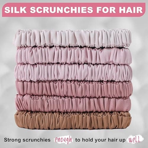 6Pcs Silk Hair Ties Small 22 Momme 100% Pure Mulberry Silk Scrunchies for Women Girls Thin Skinny Hair Sleep Scrunchies No Damage(Color 13) thumbnail 2