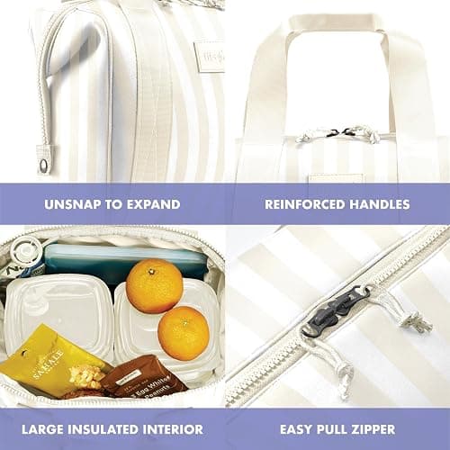 Fit & Fresh Neoprene Lunch Bag For Women, Insulated Womens Lunch Bag For Work, Tear & Stain Resistant Large Lunch Box For Women With Containers and Ice, Machine Washable Remi Bag, Ivory Stripe thumbnail 5