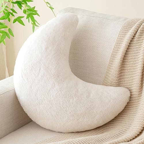 Znhinery Moon Pillow, Decorative Throw Pillows with Soft Faux Rabbit for Bed Couch, Moon Shaped Pillows Plush Floor Cushions Room Decor Pillow for Sofa Bedroom Living Room - Image 1