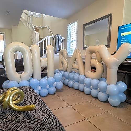 40 Inch Beige OH BABY Balloon for Baby Shower, Large Cream White Oh Baby Balloons Letters with Ribbon, Neutral Ivory Alphabet Oh Baby Balloon Banner Sign for Gender Reveal Backdrop Party Decorations thumbnail 4