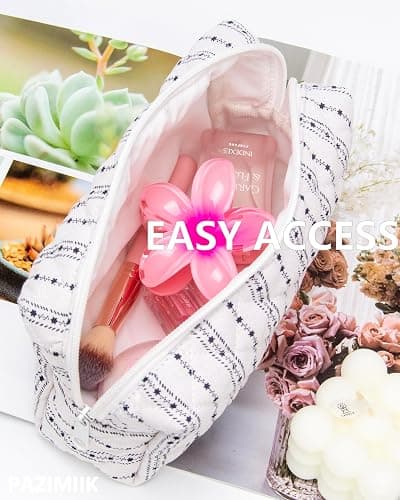 PAZIMIIK Vintage Quilted Makeup Bag Cosmetic Pouch for Brushes Pencils and Travel Make Up Accessories for Women and Girls Star Line thumbnail 3